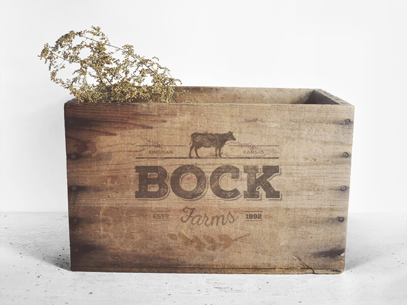 Bock Farms Logo on Wood Box
